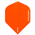A single bright orange dart flight with white printed text reading 'VICTORY' vertically and 'XS100' near the bottom, shown on a plain white background.