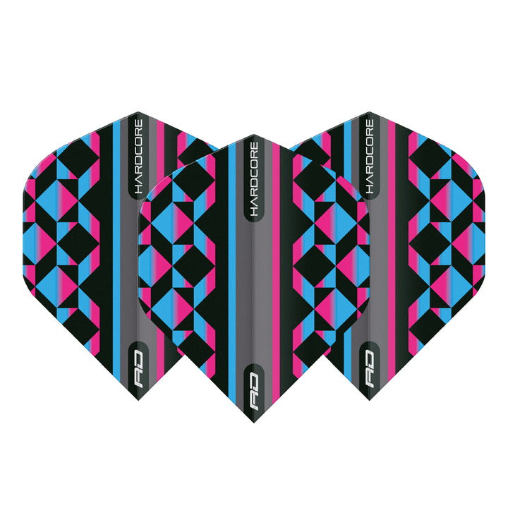 Hardcore Radical Pink, Blue & Black Geometric Standard Dart Flights by Red Dragon