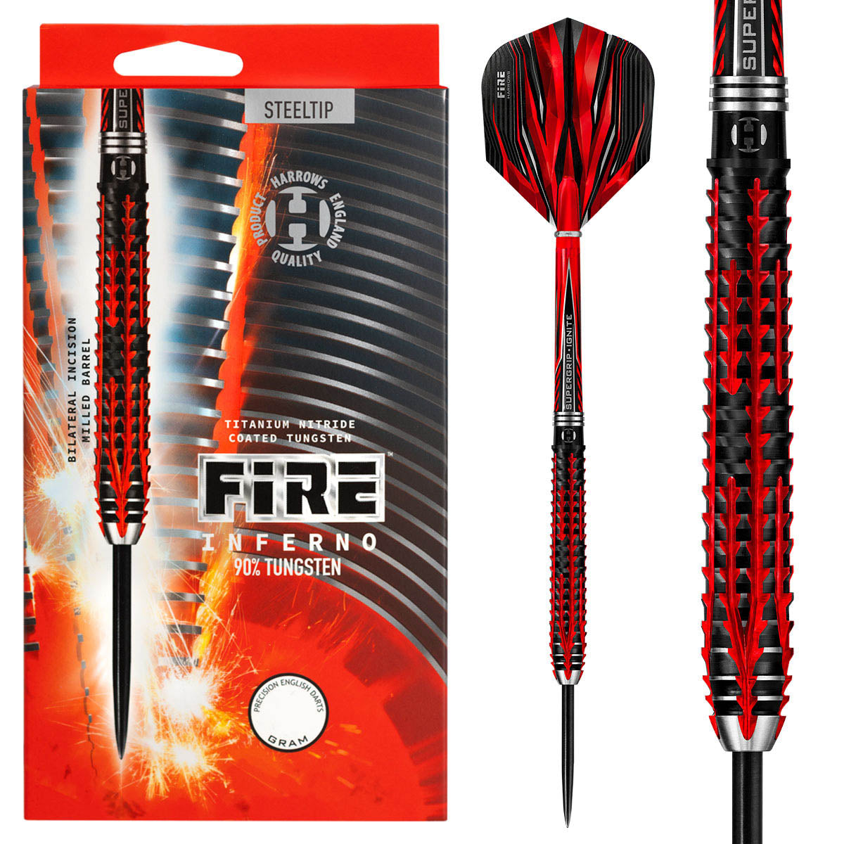 HARROWS FIRE INFERNO SOFTIP 90% タングステン Harrows Fire Inferno 90% Tungsten Steel Tip Darts – Double Top Darts