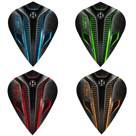 A set of four Harrows Noble Kite Dart Flights in black and available in multiple colors.