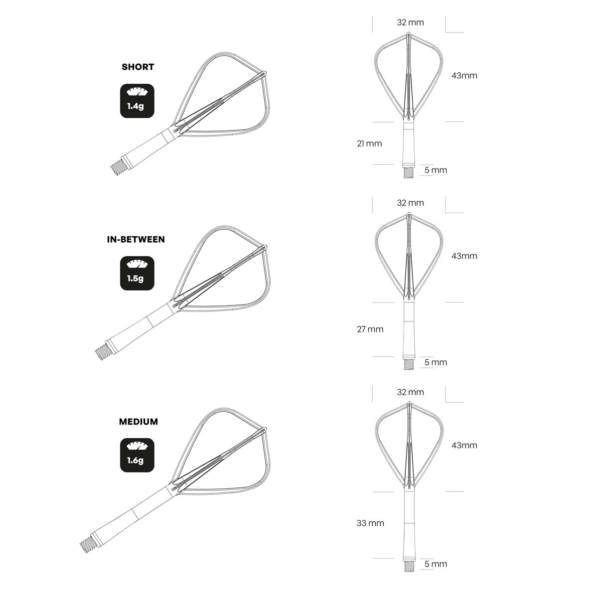 Shot Flight Deck One Piece Dart Flight and Shaft System Black Kite