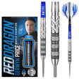 Gerwyn Price Element 90% Tungsten Steel Tip Darts by Red Dragon - Product box and 3 dart barrels at various zoom levels.