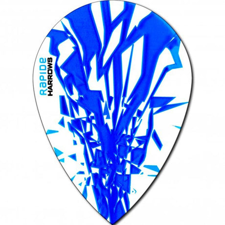 Dart flight with blue abstract design on a white background, featuring the brand 'Harrows'.