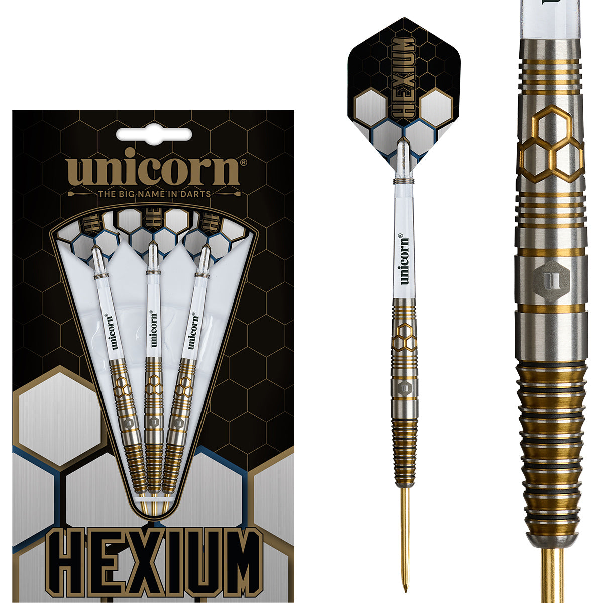 Unicorn Hexium 3 90% Tungsten Steel Tip Darts – Double Top Darts