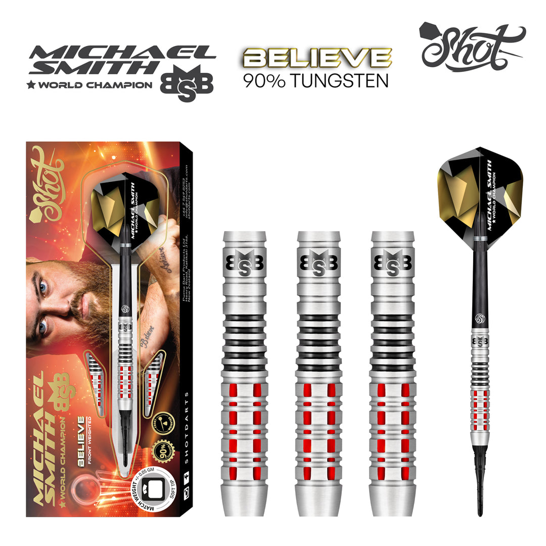 Michael Smith Believe 90% Tungsten Soft Tip Darts by Shot