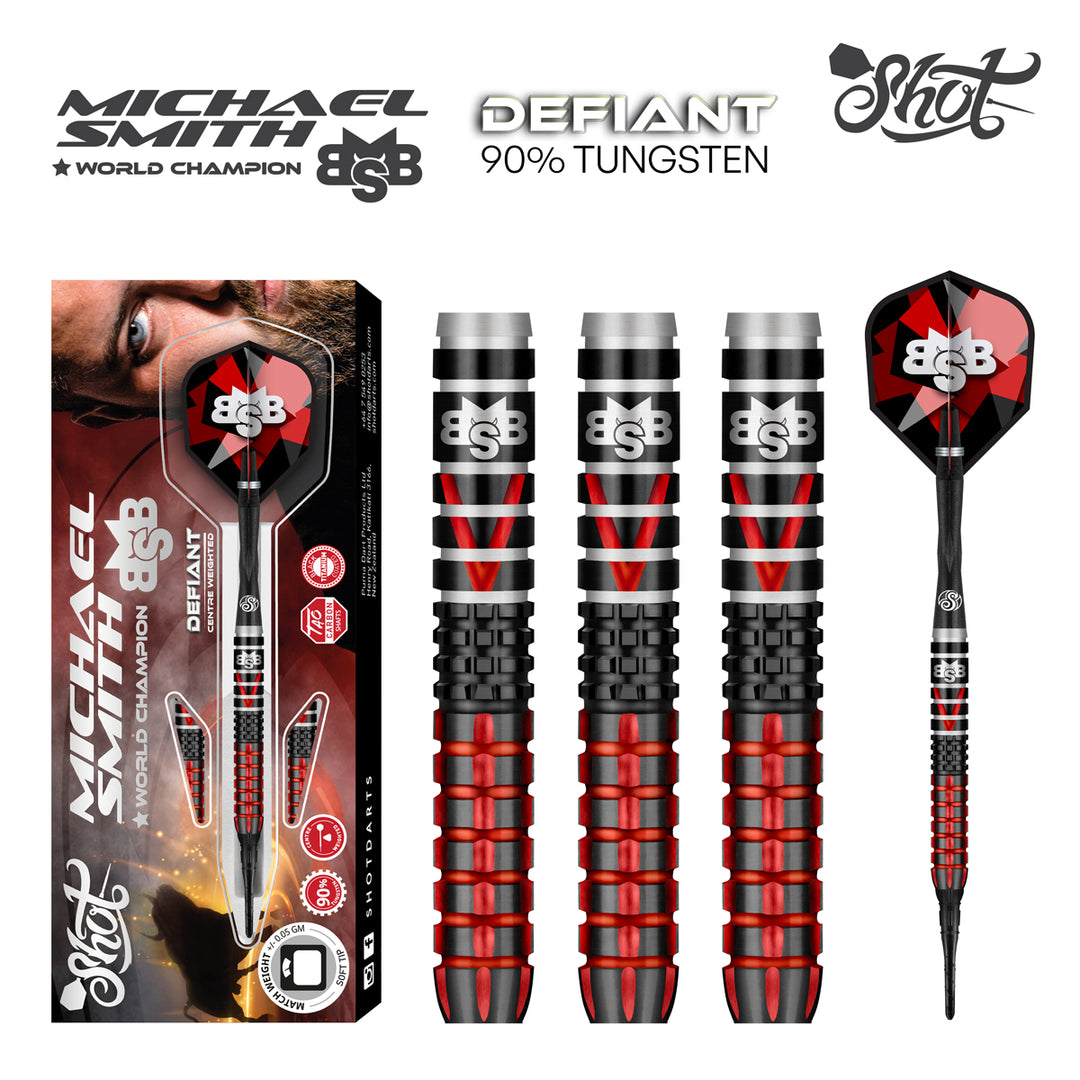 Michael Smith Defiant 90% Tungsten Soft Tip Darts by Shot