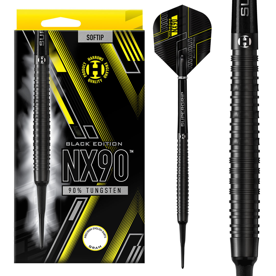 NX90 Black Edition 90% Tungsten Soft Tip Darts by Harrows