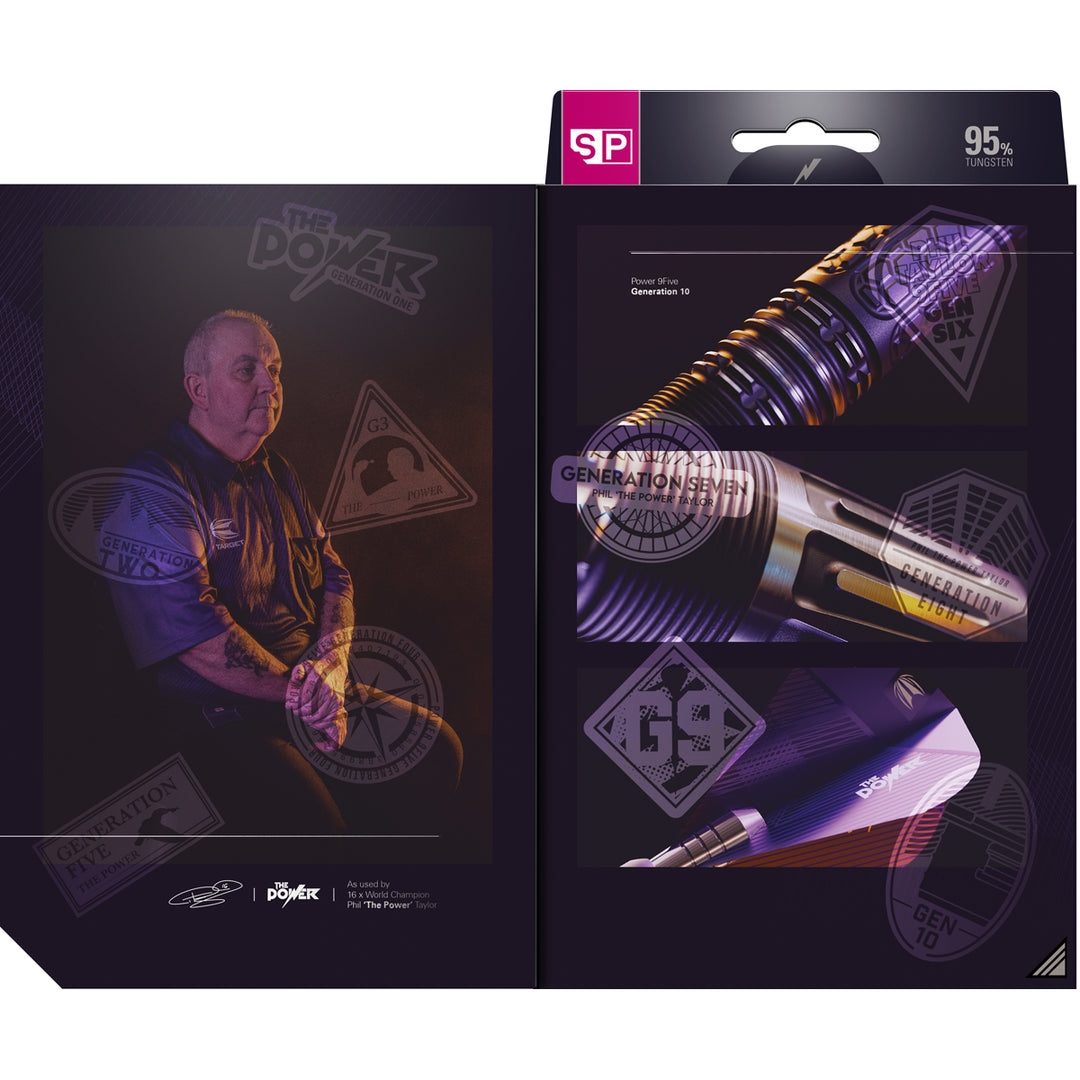 Phil Taylor Power 9five G10 95% Tungsten Swiss Point Steel Tip Darts by Target