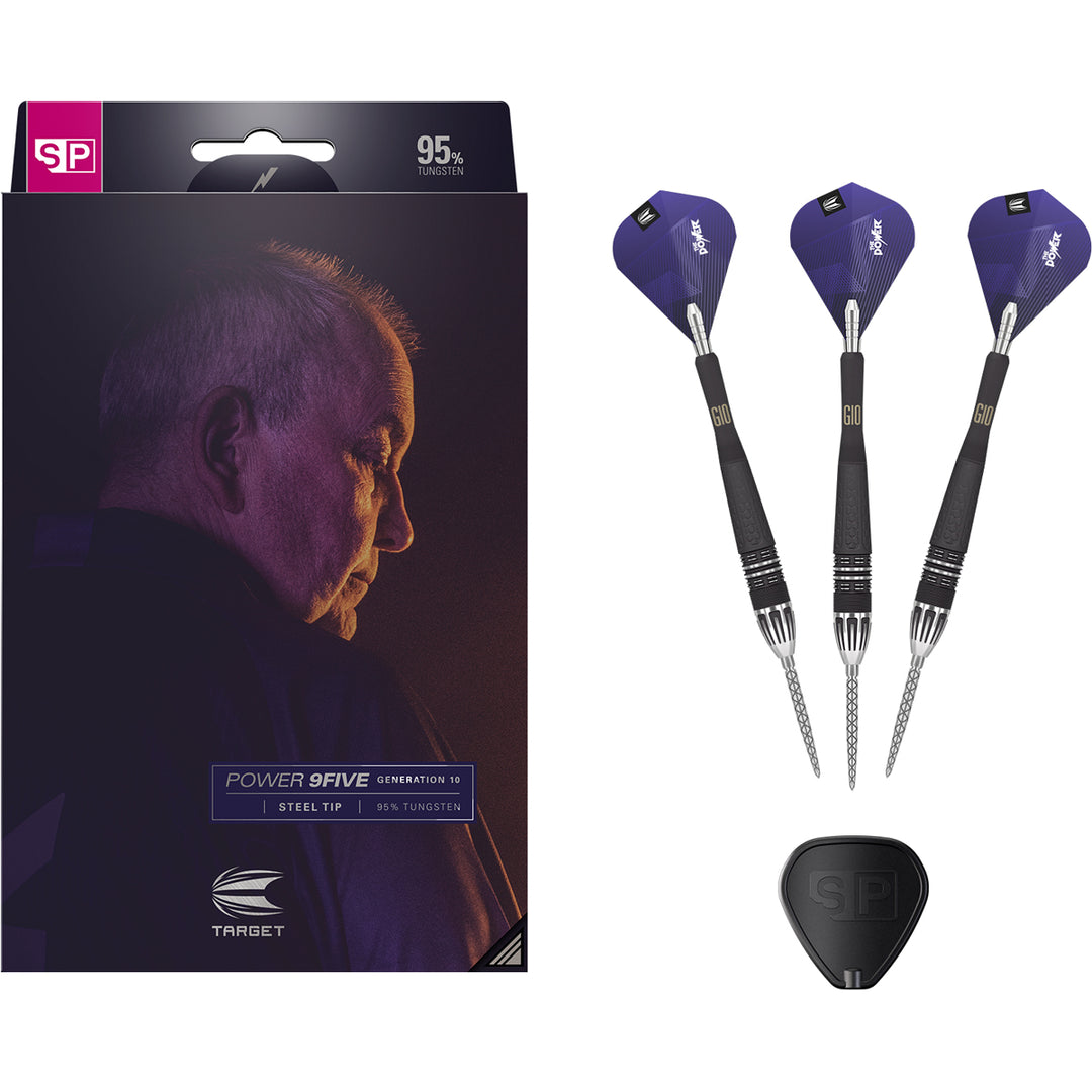 Phil Taylor Power 9five G10 95% Tungsten Swiss Point Steel Tip Darts by Target