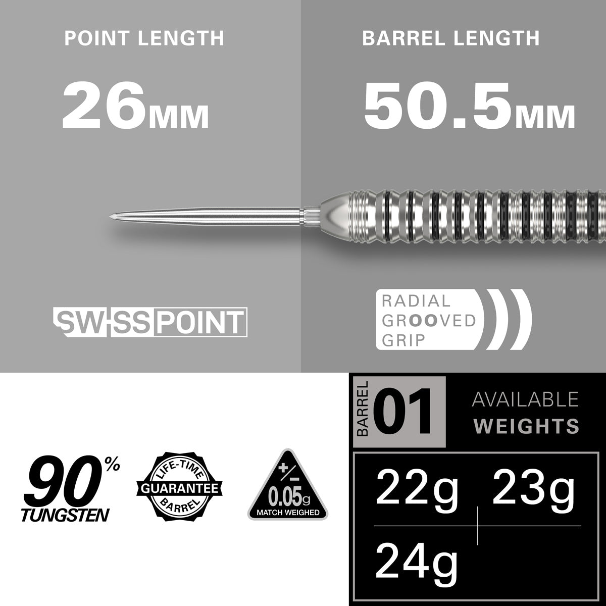 Exo 01 90% Tungsten SP Steel Tip Darts by Target – Double Top Darts