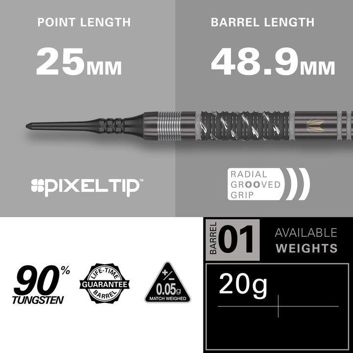 Dimitri Van Den Bergh x Echo 90% Tungsten 20g Soft Tip Darts by Target