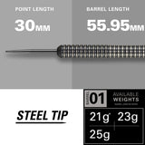 Phil Taylor 8ZERO Black 80% Tungsten Steel Tip Darts by Target - S1