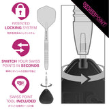 Swiss Point dart system with patented locking system and switchable points feature.