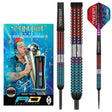 Peter Wright Spirit 90% Tungsten Steel Tip Darts by Red Dragon - Product box and 3 dart barrels at various zoom levels.