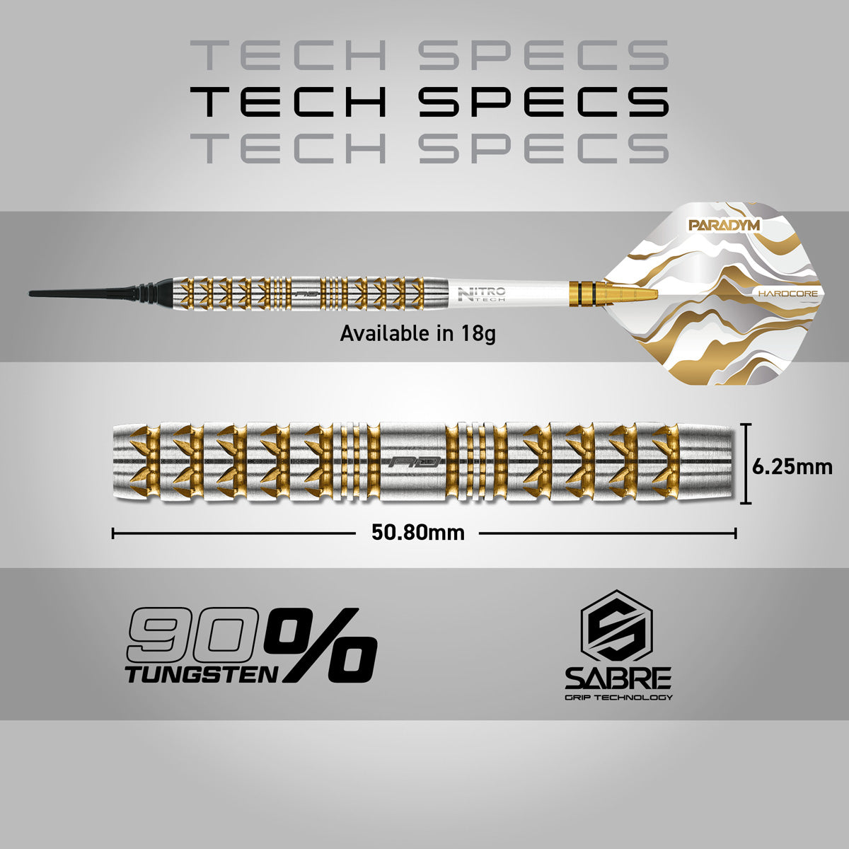 Red Dragon Paradym Gold Parallel 90% Tungsten Soft Tip Darts