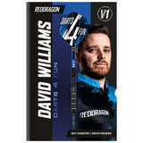 Red Dragon David Williams V1 Darts packaging featuring image of David Williams and his branding.