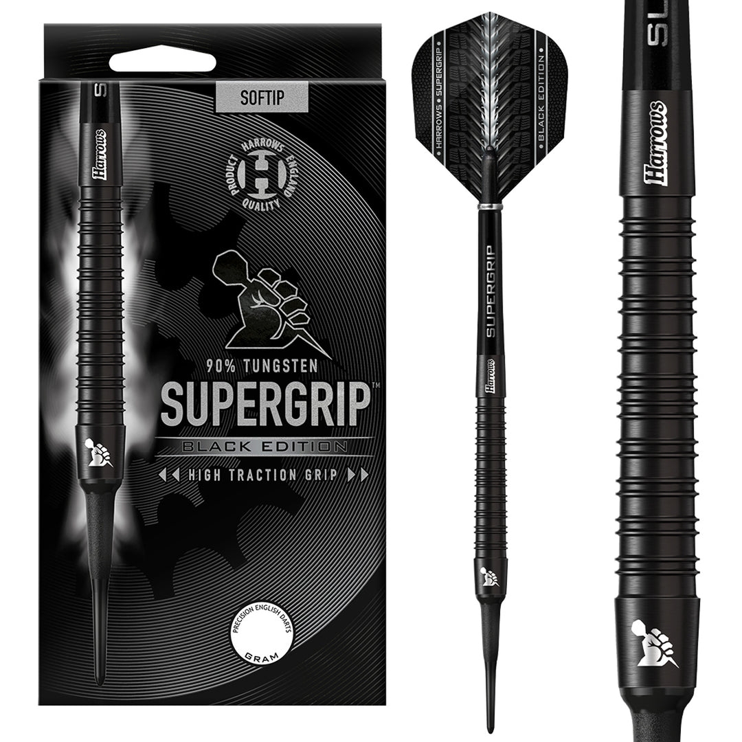 Harrows Supergrip Black Edition 90% Tungsten Soft Tip Darts