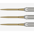 Three gold-colored darts points. Swiss Storm Gold on a white background
