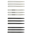 A selection of Unicorn brand steel tip dart points, featuring different designs, in silver and black colors.