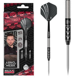 Arno Merk Challenger Steel Tip Darts main product image showing the darts, packaging, flights, shafts, and included accessories