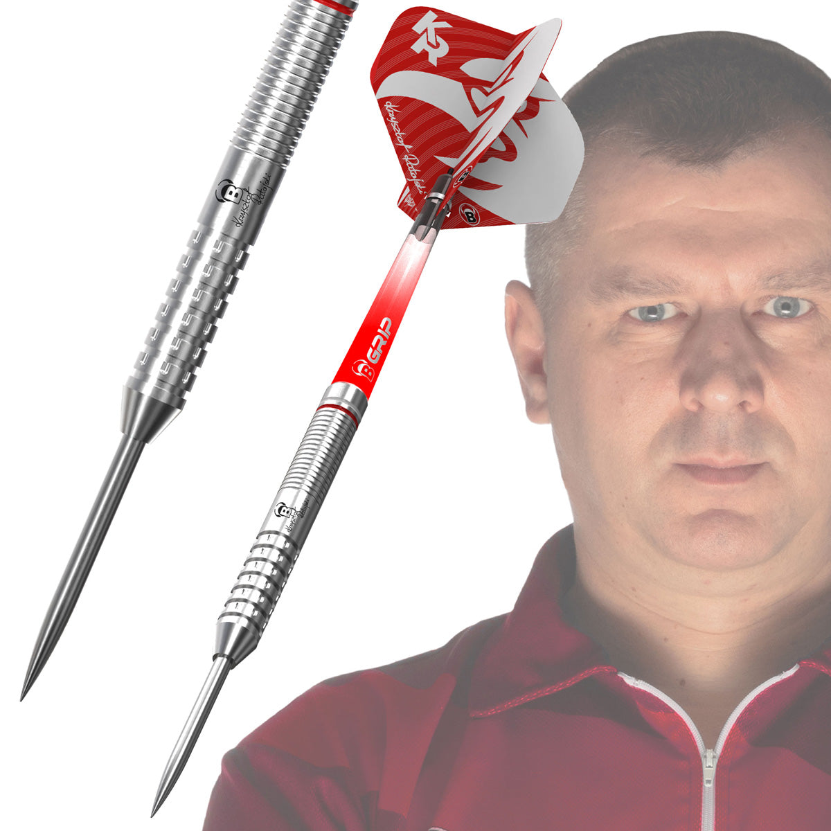 Krzysztof Ratajski G2 Steel Tip Darts close up image showing detailed grip patterns, machining, coating, and precision craftsmanship