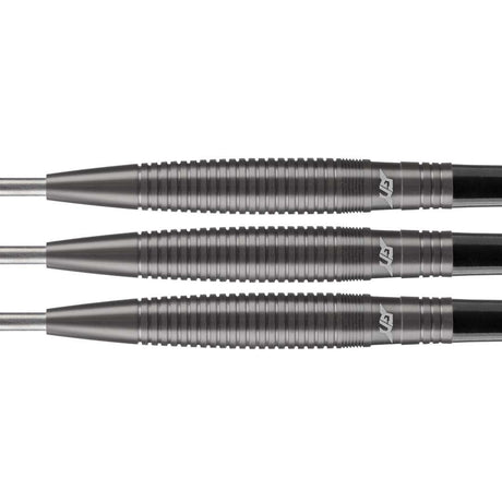 Geert Nentjes Black Steel Tip Darts close up image showing detailed grip patterns, machining, coating, and precision craftsmanship