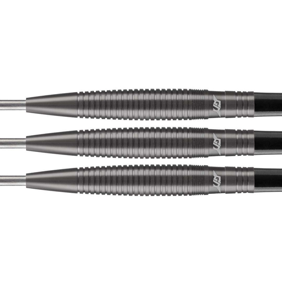 Geert Nentjes Black Steel Tip Darts close up image showing detailed grip patterns, machining, coating, and precision craftsmanship