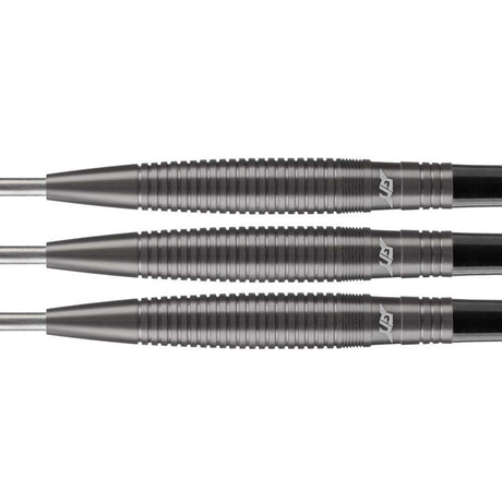 Geert Nentjes Black Steel Tip Darts close up image showing detailed grip patterns, machining, coating, and precision craftsmanship