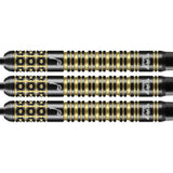 Kim Huybrechts E2 Black Titanium Steel Tip Darts close up image showing detailed grip patterns, machining, coating, and precision craftsmanship