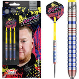 Ricky Evans 90 Percent Tungsten Steel Tip Darts main product image showing the darts, packaging, flights, shafts, and included accessories