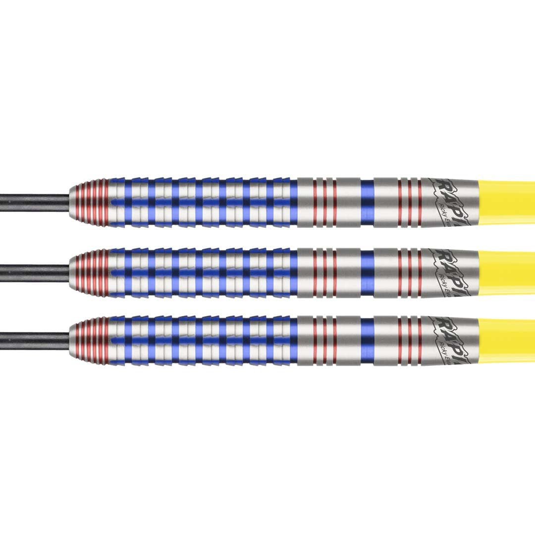 Ricky Evans 90 Percent Tungsten Steel Tip Darts close up image showing detailed grip patterns, machining, coating, and precision craftsmanship