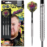 Ricky Evans Steel Tip Darts main product image showing the darts, packaging, flights, shafts, and included accessories