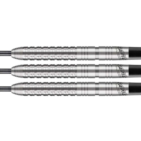 Ricky Evans Steel Tip Darts close up image showing detailed grip patterns, machining, coating, and precision craftsmanship