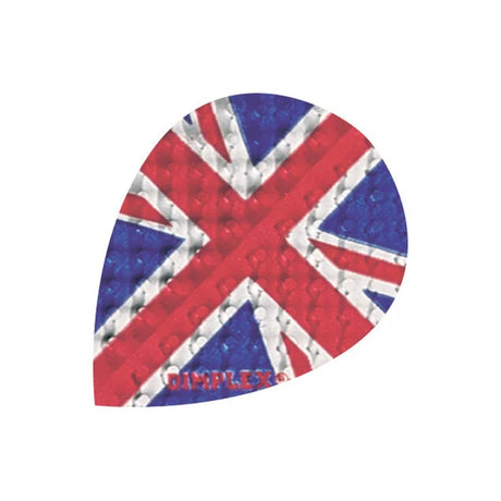 A pear-shaped dart flight with a Union Jack design.