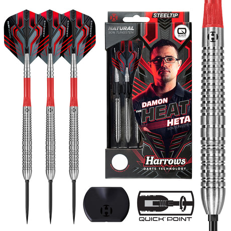 Harrows Damon Heta Series 1 Natural 90% Tungsten QP Steel Tip Darts main image on a plain white background.