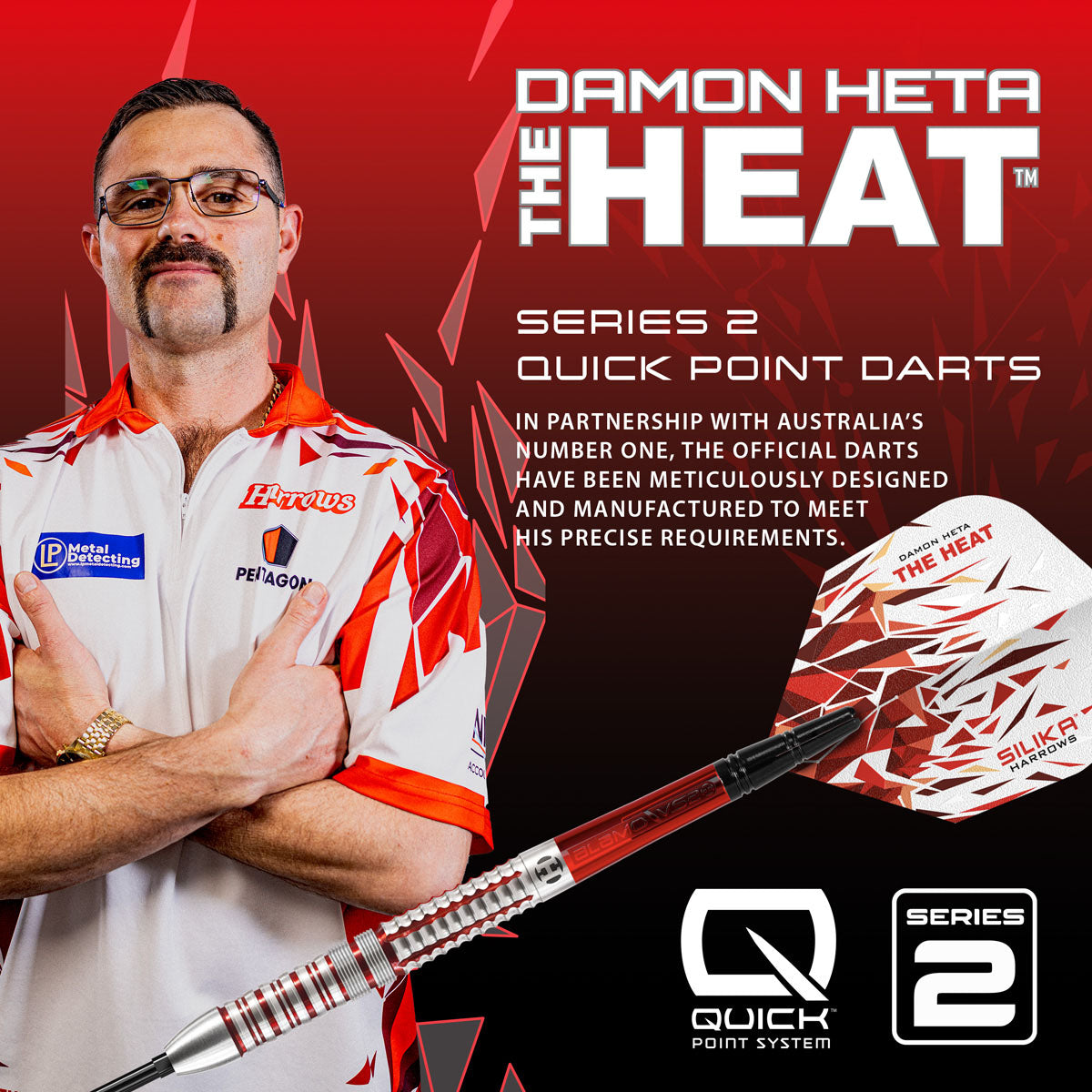 Harrows Damon Heta player branding image featuring the Damon Heta Series 2 darts collection