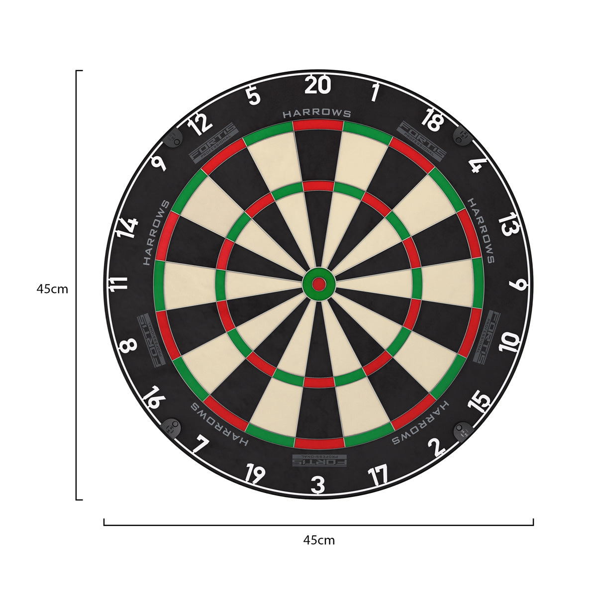 Harrows Fortis Dartboard image highlighting the dartboard's length and width