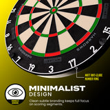 Harrows Fortis Dartboard product image showing the dartboard's number ring in detail and its features listed
