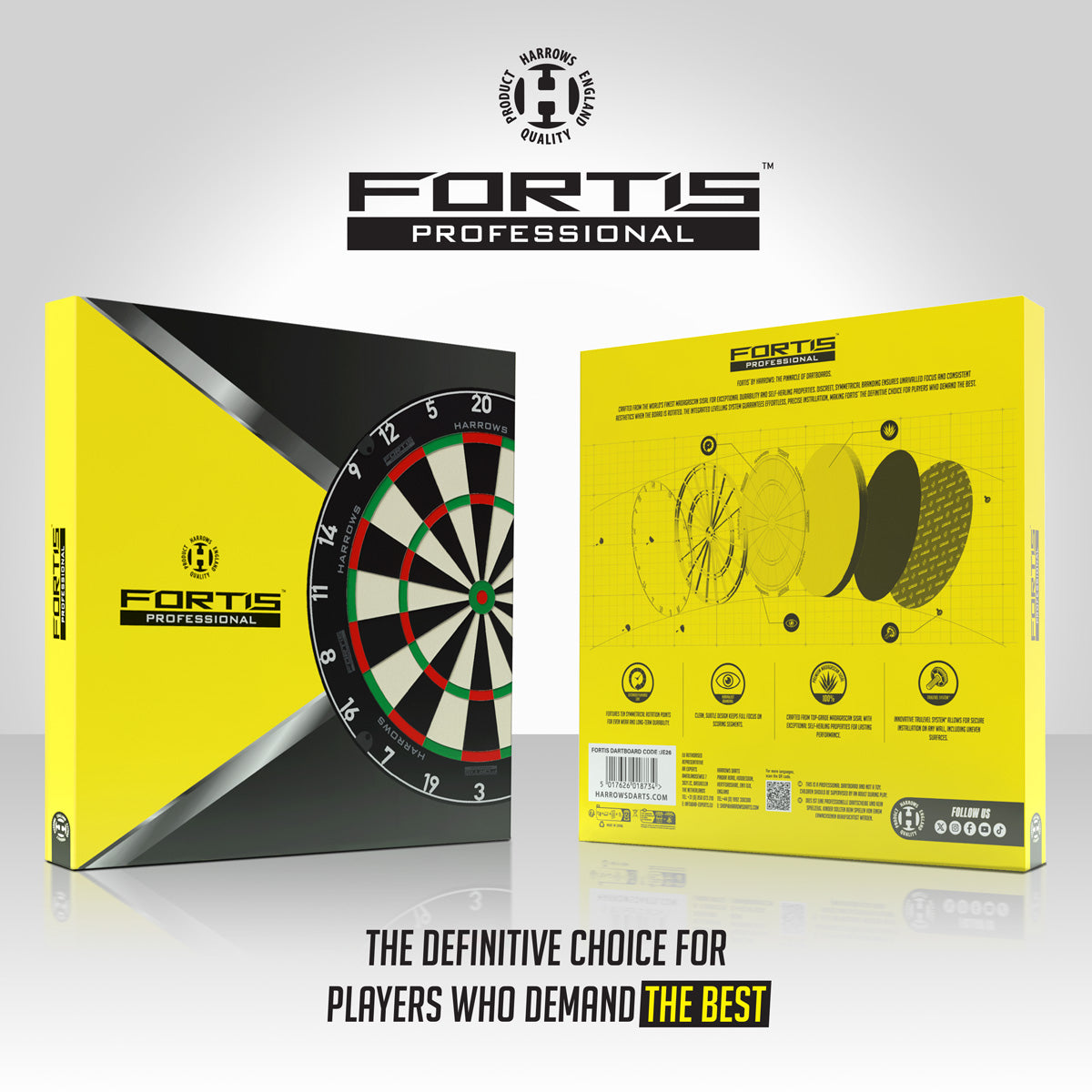 Harrows Fortis Dartboard outer box image showing the retail packaging and branding