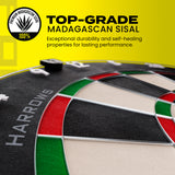 Harrows Fortis Dartboard close up image highlighting the sisal fibre construction and playing surface