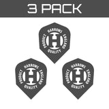 Luke Woodhouse Standard No6 Prime Dart Flights by Harrows graphic highlighting that the pack includes three sets of dart flights.