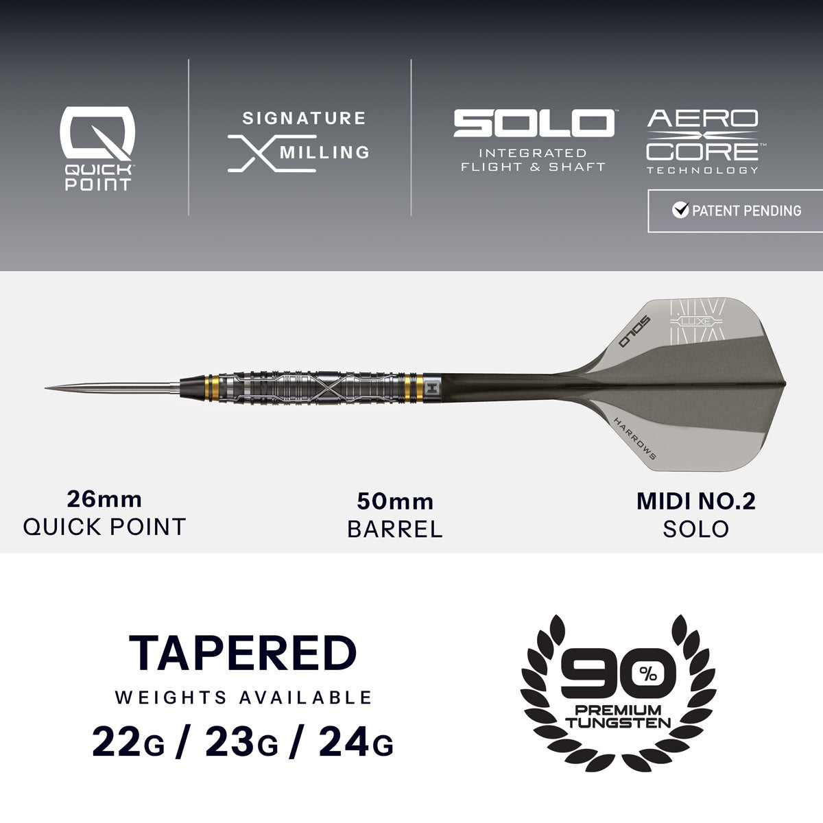 Harrows NX Luxe Tapered Quick Point 90% Tungsten Steel Tip Darts
