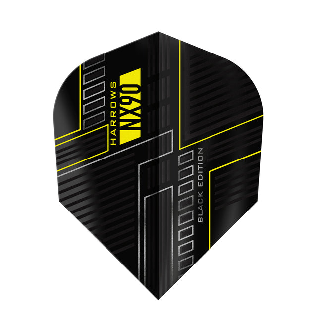 Harrows NX90 Black Edition Standard Dart Flights main product image showing the flight design and product contents