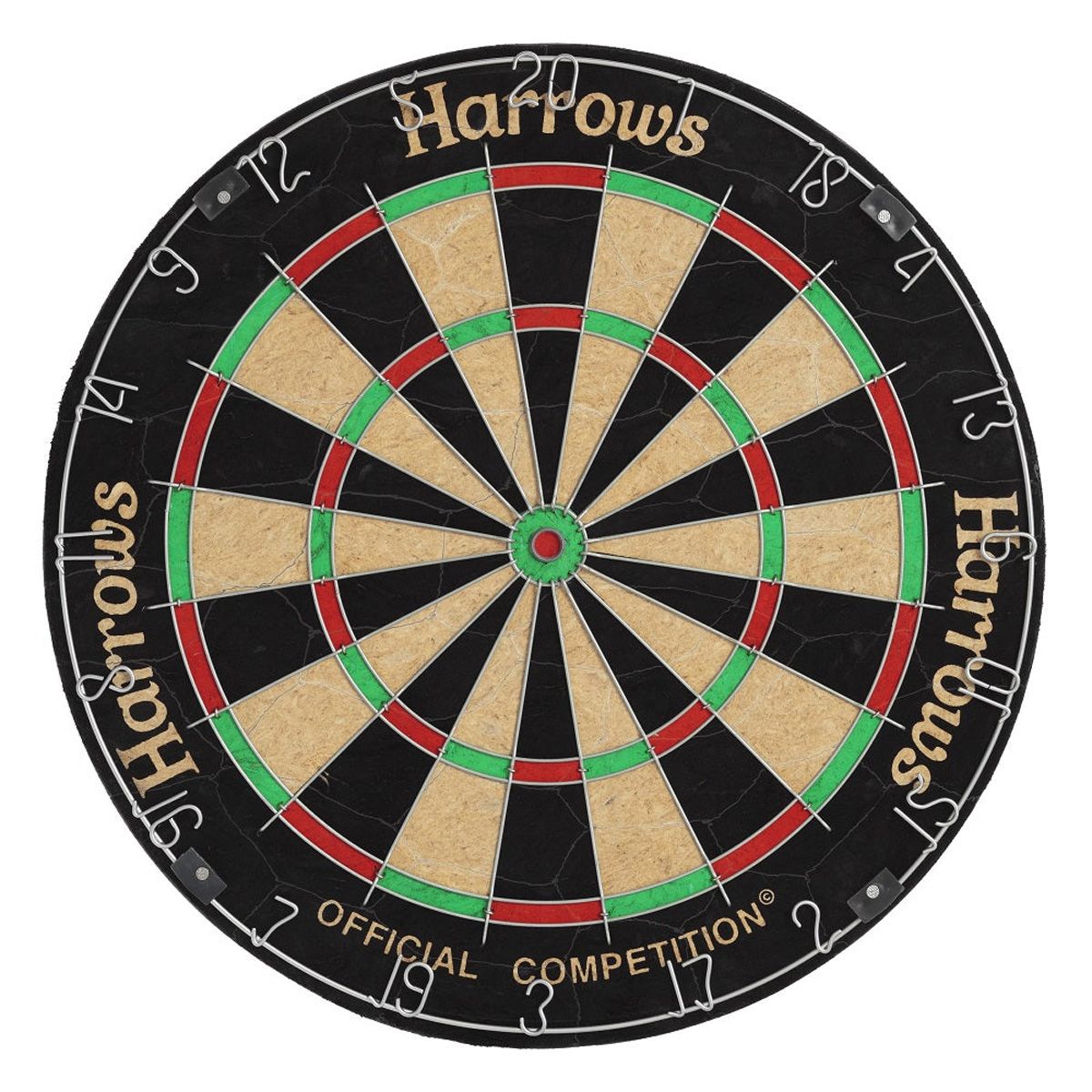 Harrows Official Competition Dartboard main product image showing the dartboard and product contents