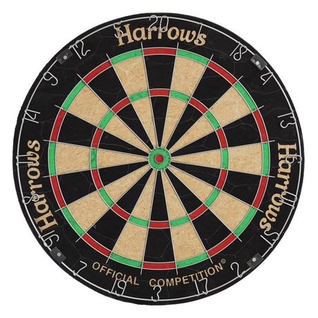 Harrows Official Competition Dartboard main product image showing the dartboard and product contents