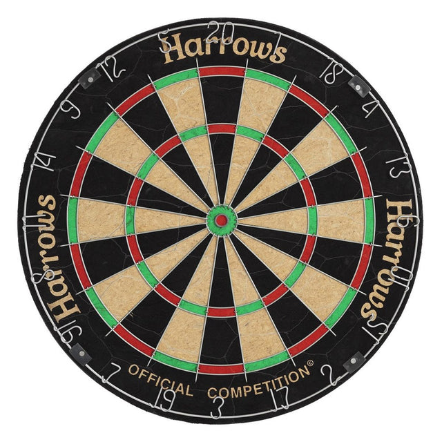 Harrows Official Competition Dartboard main product image showing the dartboard and product contents