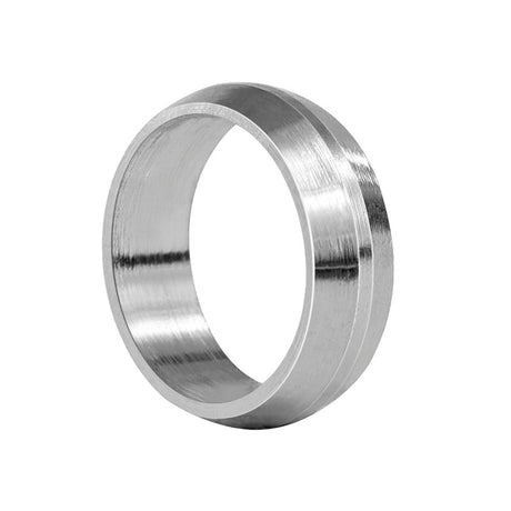 A silver-colored metal dart stem ring with a smooth surface.