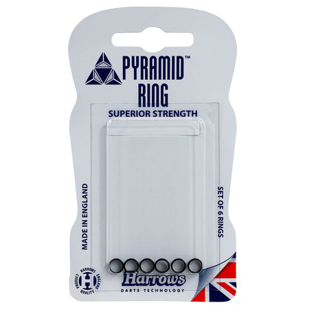 Harrows Pyramid Rings for Dart Stems black main product image showing the rings, packaging, and included contents