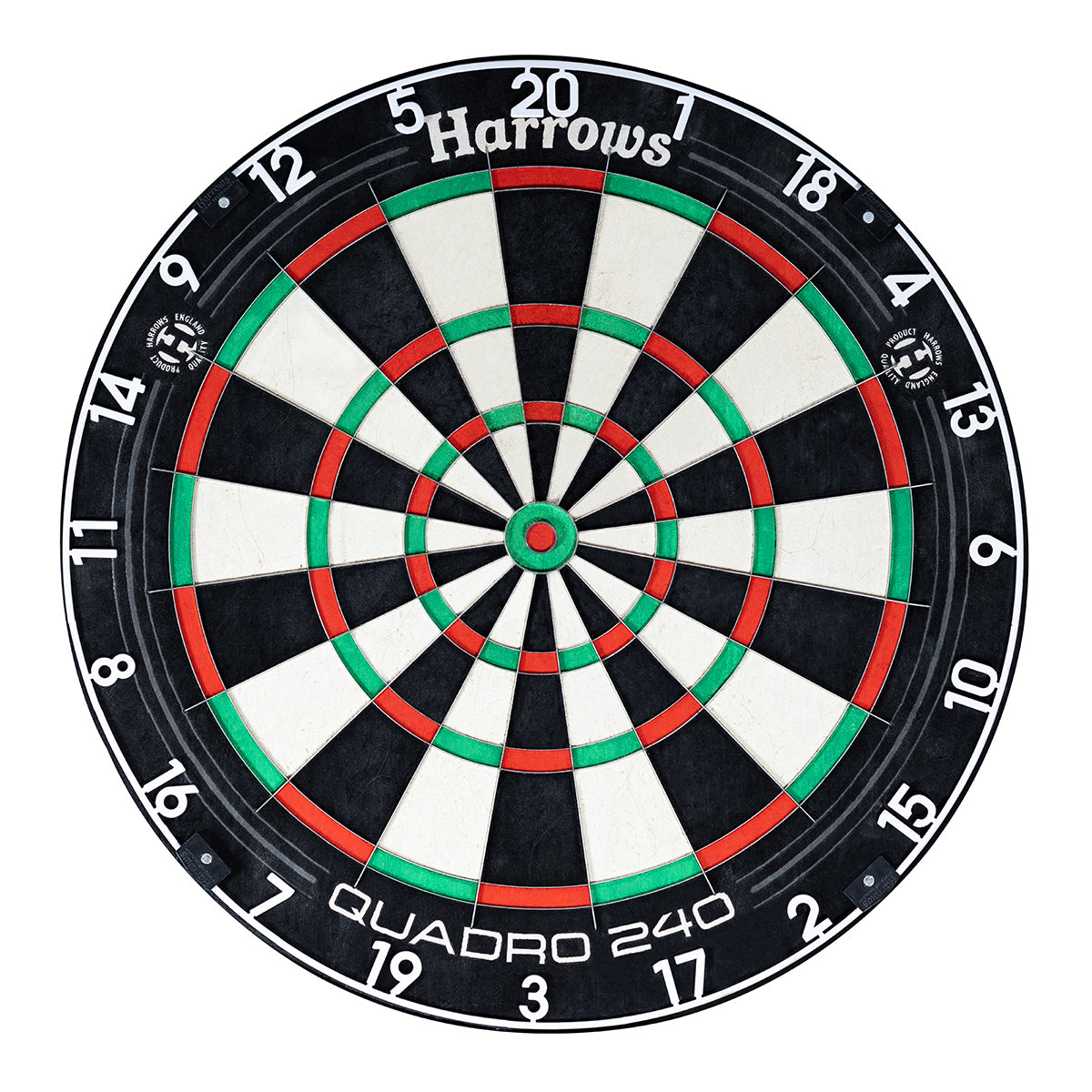 Harrows Quadro 240 Dartboard main product image showing the dartboard and product contents