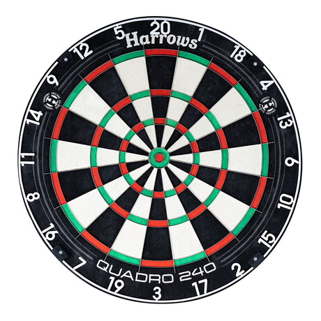 Harrows Quadro 240 Dartboard main product image showing the dartboard and product contents